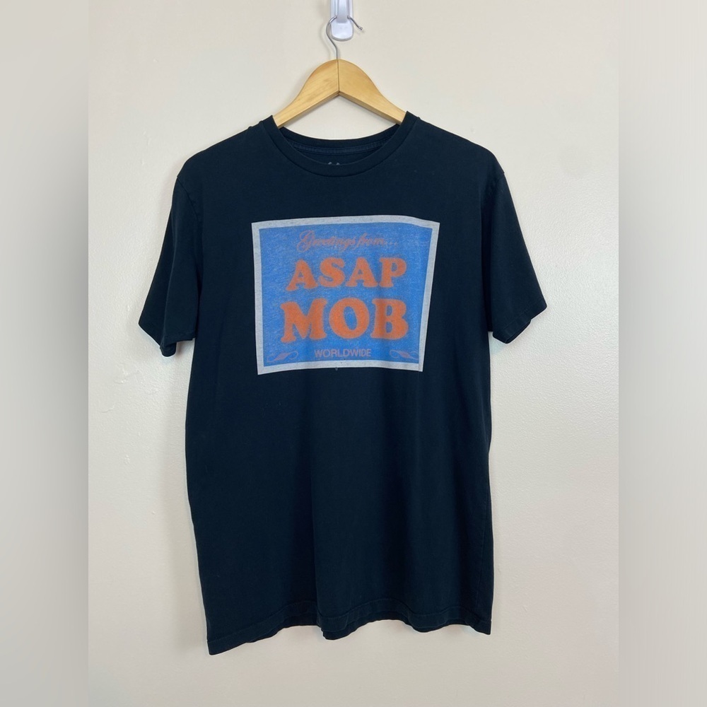 ASAP ROCKY A$AP Mob Worldwide Black T-Shirt Size Large GREETINGS FROM ASAP